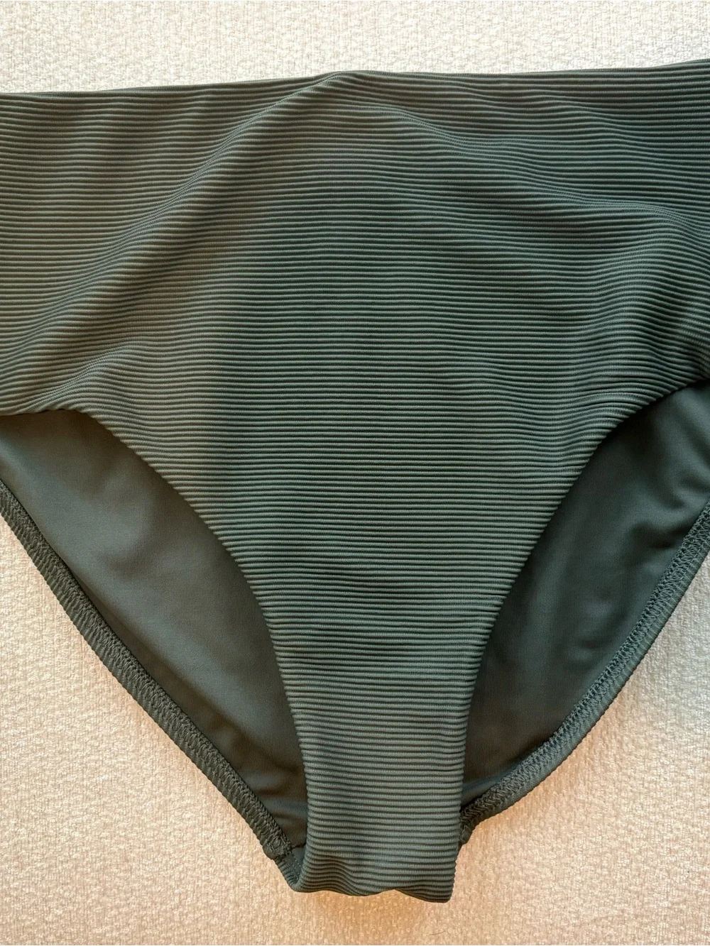 Lands’ End Olive Ribbed High Waist Bikini Bottoms Women’s Size 14